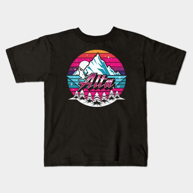 Retro 80s Alta Ski Kids T-Shirt by Surrealcoin777